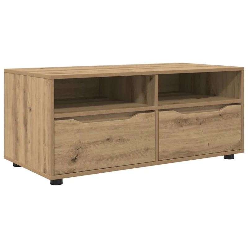 Meuble TV rectangulaire moderne avec rangement pratique 100 x 48 x 43 cm en bois d'ingénierie chêne artisanal 02_0054670
