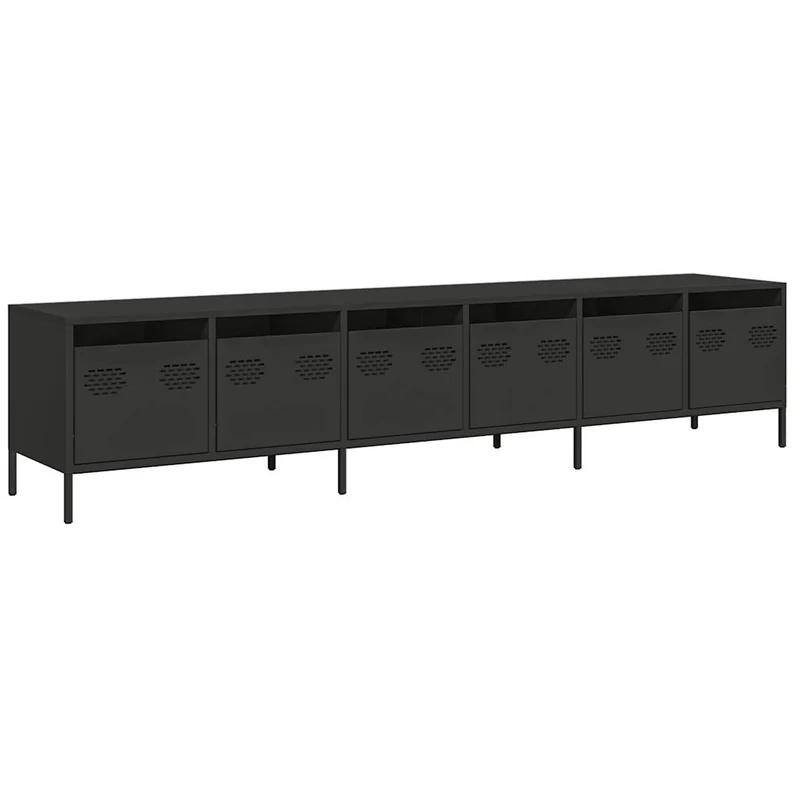 Meuble TV contemporain grand espace de rangement salon 202 x 39 x 43 cm en acier laminé à froid noir 02_0055632