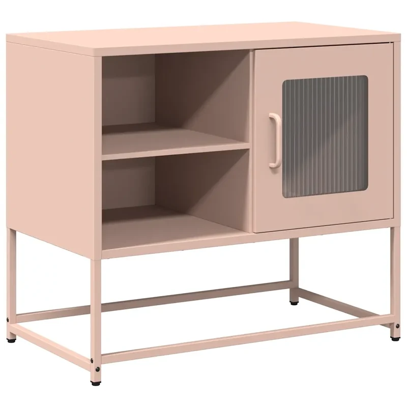 Meuble TV rose avec grand espace de rangement 68 x 39 x 60 cm style industriel en acier rose 02_0049875