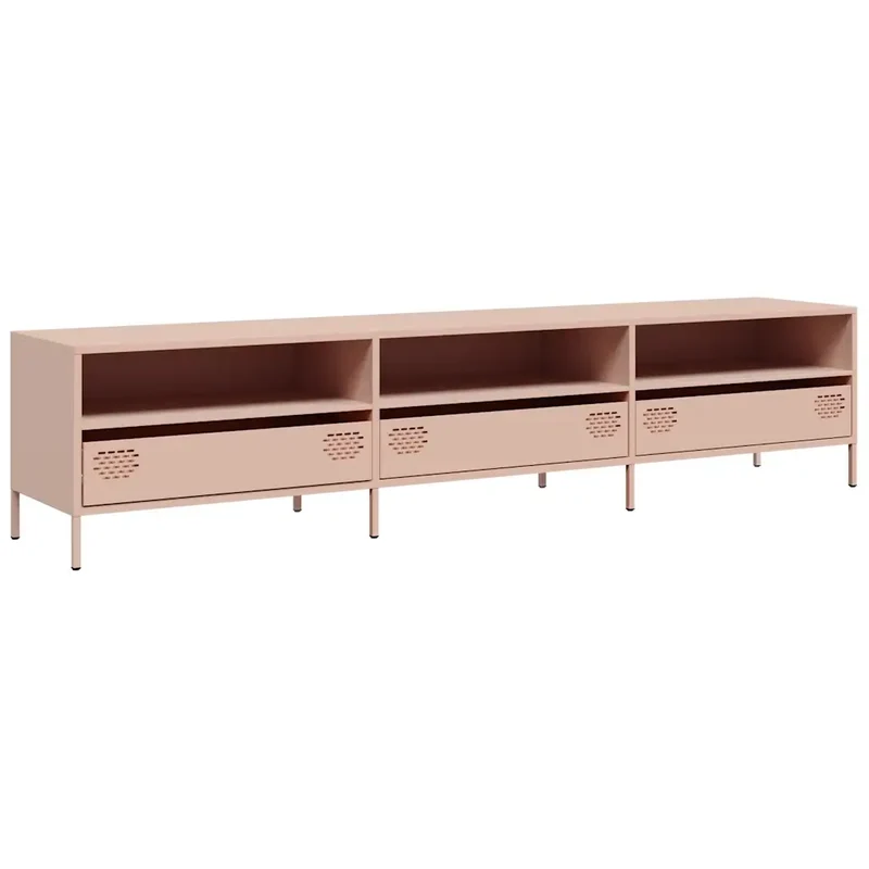 Meuble TV industriel avec rangement 202 x 39 x 43,5 cm en acier laminé à froid rose 02_0049758