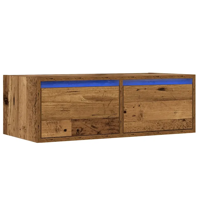 Meuble TV avec lumières LED pratique gain de place 75 x 35 x 25 cm en bois d'ingénierie vieux bois 02_0051325