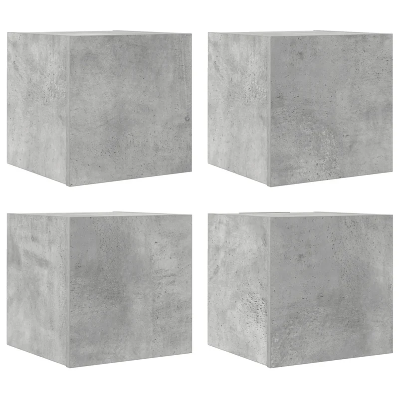 Lot de 4 meubles TV muraux design tendance rangement pratique 30,5 x 30 x 30 cm en bois d'ingénierie gris béton 02_0047792