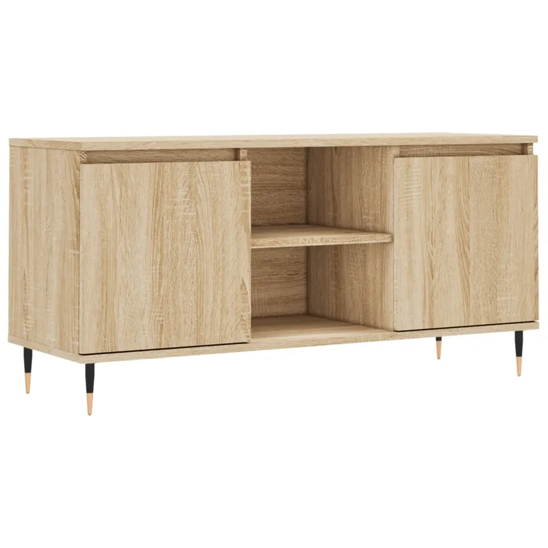 Meuble TV avec rangement moderne salon chambre 104 x 35 x 50 cm en bois d'ingénierie chêne sonoma 02_0048552