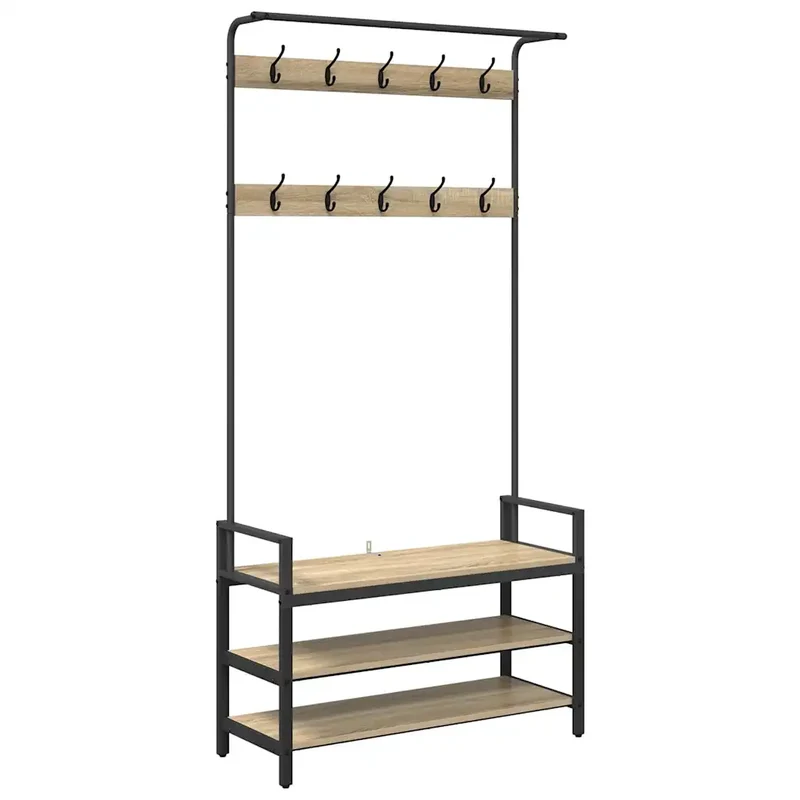Porte-manteau rectangulaire avec rangement 95 x 34 x 184 cm design contemporain entrée en bois d'ingénierie chêne sonoma 02_0052641
