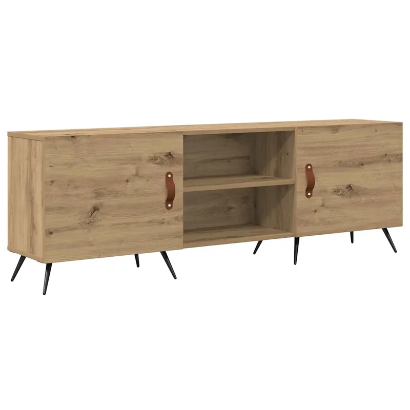 Meuble TV rectangulaire moderne rangement fonctionnel 150 x 30 x 50 cm en bois d'ingénierie chêne artisanal 02_0052507