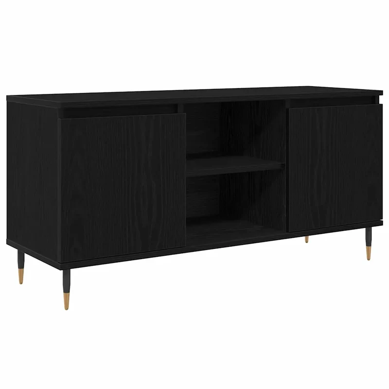 Meuble TV moderne épuré salon 104 x 35 x 50 cm rangement pratique en bois d'ingénierie chêne noir 02_0052762