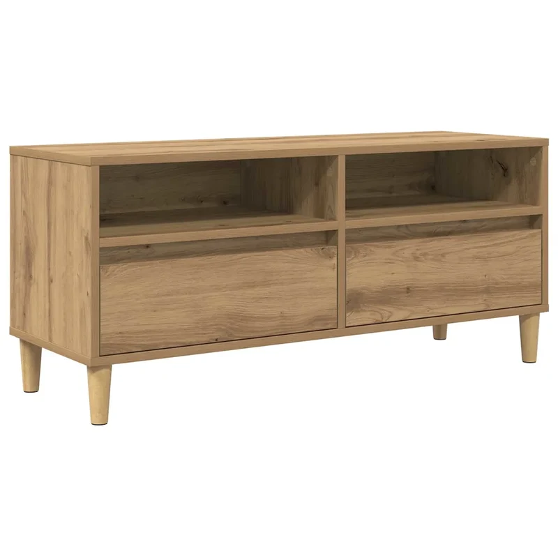 Meuble TV rectangulaire avec tiroir pratique 100 x 34,5 x 44,5 cm en bois d'ingénierie chêne artisanal 02_0052737