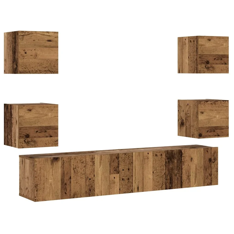 Lot de 6 meubles TV muraux modernes rangement 80 x 30 x 30 cm design épuré en bois d'ingénierie vieux bois 02_0055868