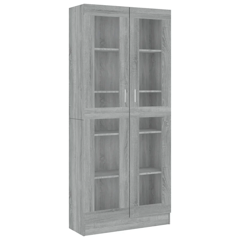 Armoire à vitrine moderne épurée rangement ample 82,5 x 30,5 x 185 cm en bois sonoma gris 02_0048220