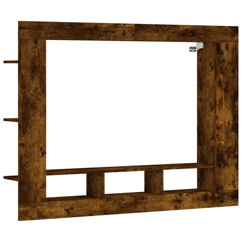 Meuble TV flottant avec grand rangement 152 x 22 x 113 cm design pratique ambiance moderne en bois d'ingénierie chêne fumé 02_0049272