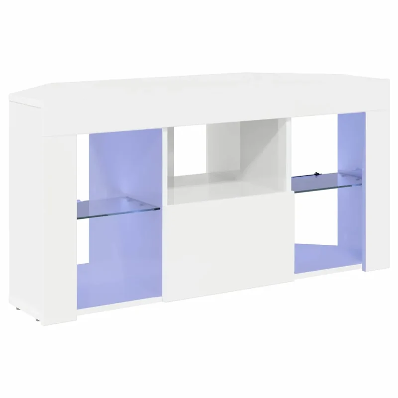 Meuble TV d'angle moderne chic rangement optimisé 100 x 40 x 50 cm en bois d'ingénierie blanc brillant 02_0054702