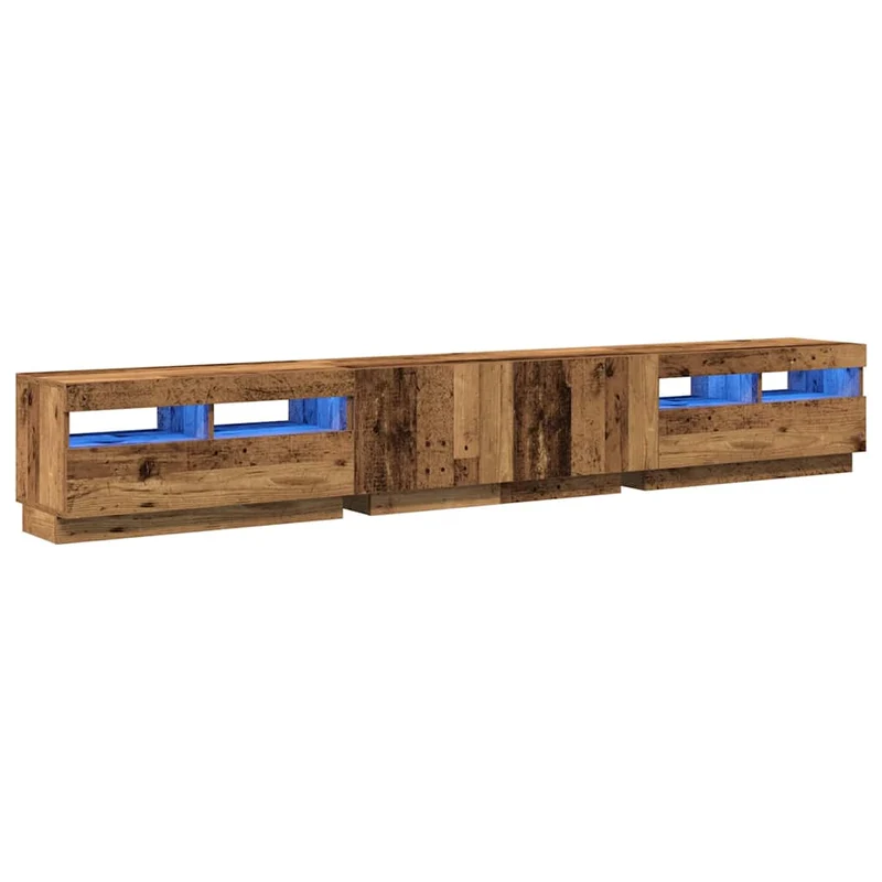 Lot de 3 meubles TV avec lumières LED design élégant 260 x 35 x 40 cm en bois d'ingénierie vieux bois 02_0055887