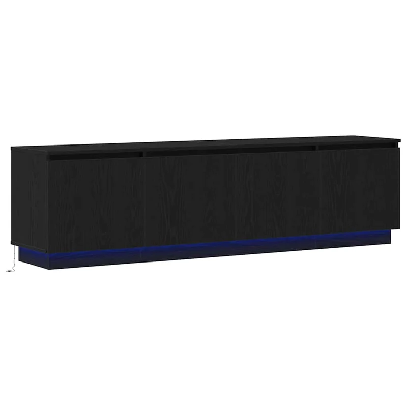 Meuble TV moderne avec LED rangement 180 x 38 x 49 cm ambiance cosy en bois d'ingénierie chêne noir 02_0056009