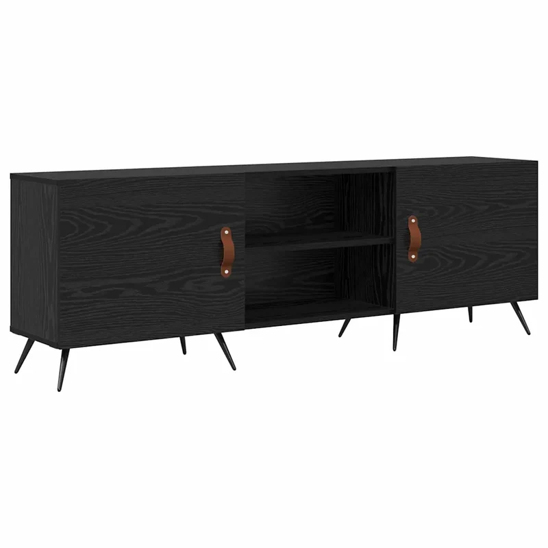 Meuble TV rectangulaire moderne avec 2 portes 150 x 30 x 50 cm rangement fonctionnel en bois d'ingénierie noir 02_0052508