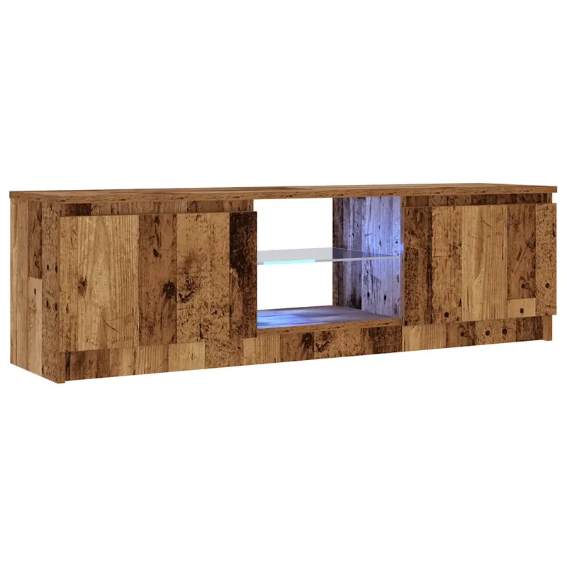 Meuble TV flottant moderne avec lumières LED vintage 120 x 30 x 36 cm en bois d'ingénierie vieux bois 02_0050858