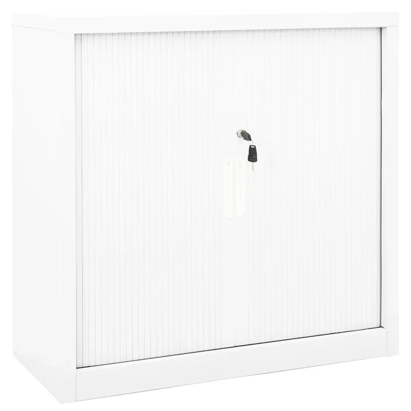 Armoire à portes coulissantes blanc 90 x 40 x 90 cm avec 2 étagères réglables style moderne en acier blanc 02_0046916