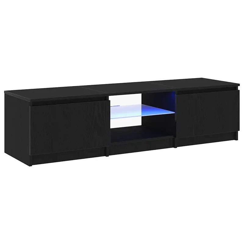 Meuble TV rectangulaire moderne avec rangement et bandes LED 140 x 38,5 x 36 cm en bois d'ingénierie noir 02_0051887