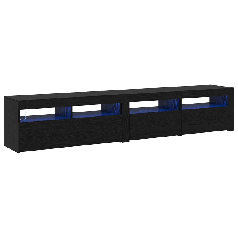 Lot de 2 meubles TV design minimaliste avec éclairage LED 210 x 35 x 40 cm en bois d'ingénierie noir 02_0055902