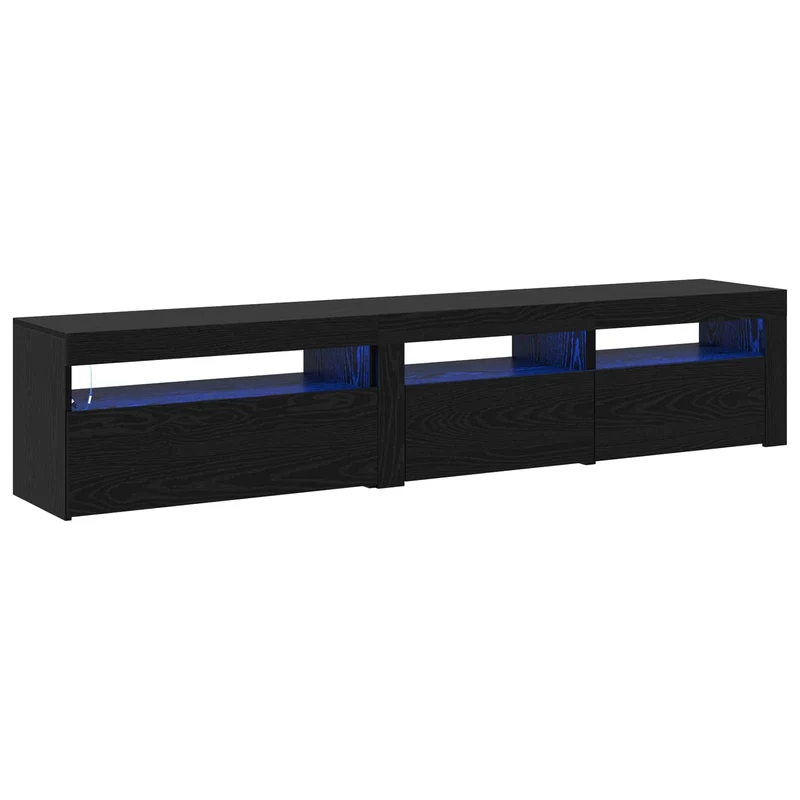 Lot de 2 meubles TV modernes avec éclairage LED 195 x 35 x 40 cm en bois d'ingénierie chêne noir 02_0055896