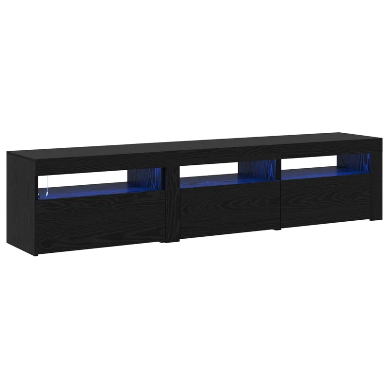 Lot de 2 meubles TV minimalistes avec éclairage LED rangement 180 x 35 x 40 cm en bois d'ingénierie noir 02_0055898