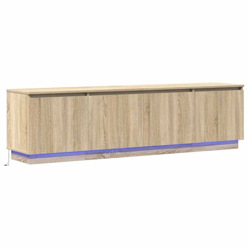 Meuble TV moderne avec éclairage LED rangement 180 x 38 x 49 cm en bois d'ingénierie chêne sonoma 02_0056010