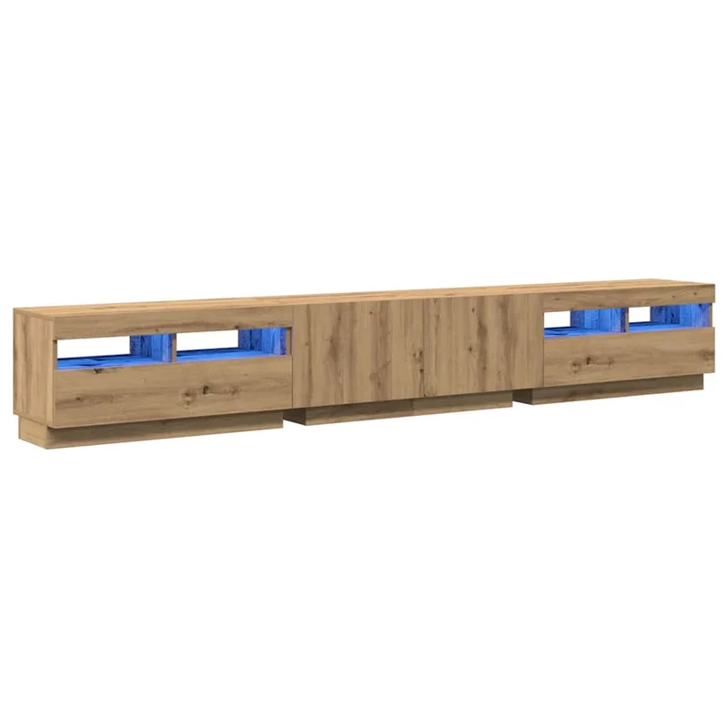 Lot de 3 meubles TV modulables avec éclairage LED 260 x 35 x 40 cm ambiance cosy moderne en bois d'ingénierie chêne artisanal 02_0055888