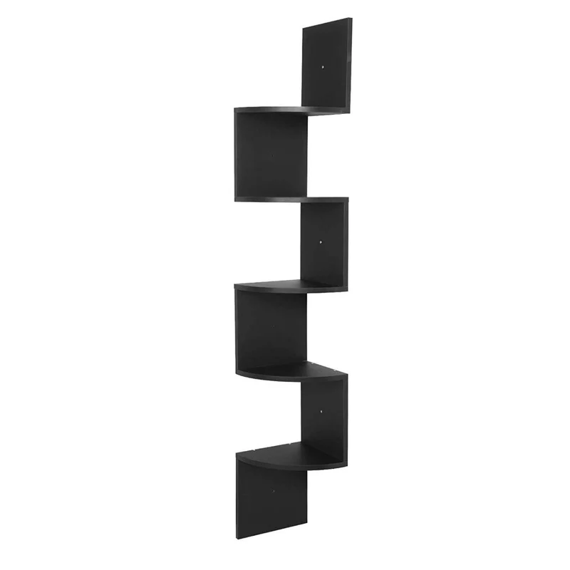Étagères flottantes de rangement d'angle en MDF de rangement en forme de S noir 19_0000564