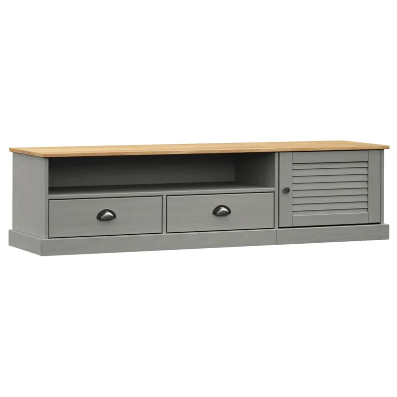 Meuble TV multimédia étagère télévision buffet téléviseur salle à manger salon chambre 156 x 40 x 40 cm bois massif de pin gris 02_0028512