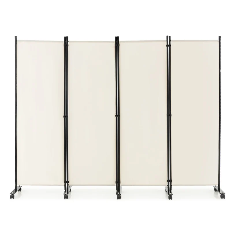 Paravent à roulettes lot de 1 225 x 30 x 173 cm facile à déplacer design moderne en métal blanc 20_0020466