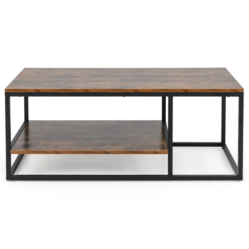 Table basse rectangulaire 105 x 50 x 42,5 cm à 2 niveaux rangement pratique style industriel en bois marron rustique 20_0013781