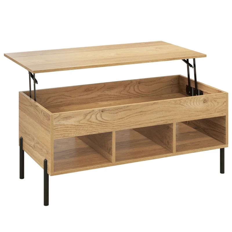 Table basse relevable multifonctionnelle 100 x 50 x 45 cm rangement caché moderne ambiance cosy en bois d'ingénierie naturelle 20_0020735
