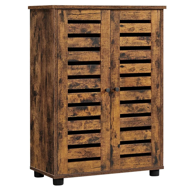 Meuble de rangement armoire salle de bain 100 x 28 x 178 cm placard buffet avec 2 portes persiennes 2 planche réglable en hauteur marron 12_0006408