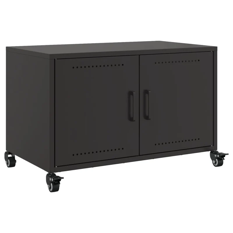Meuble TV multimédia étagère télévision buffet téléviseur salle à manger salon chambre 68 x 39 x 43,5 cm acier noir 02_0026152