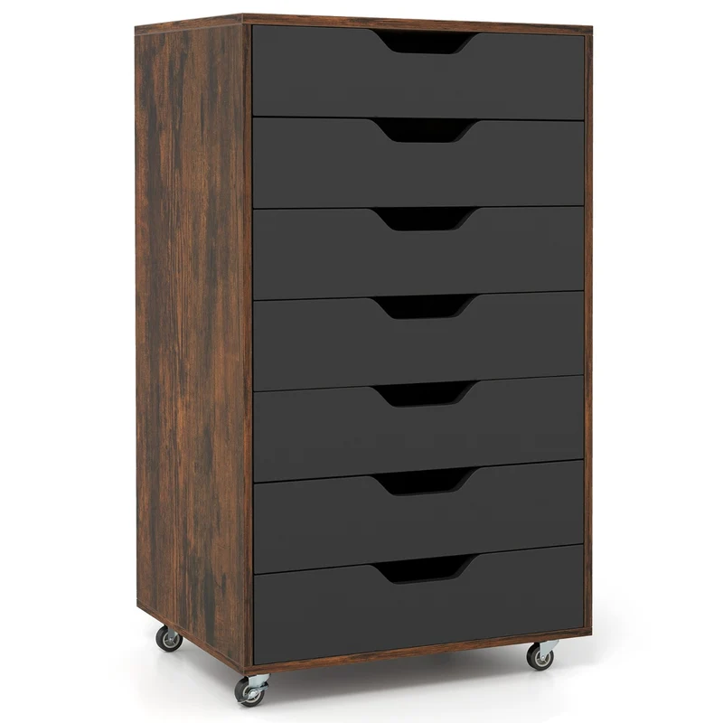 Armoire de rangement à 7 tiroirs 49 x 40 x 87 cm avec roulettes mobiles élégante en MDF marron rustique 20_0018051