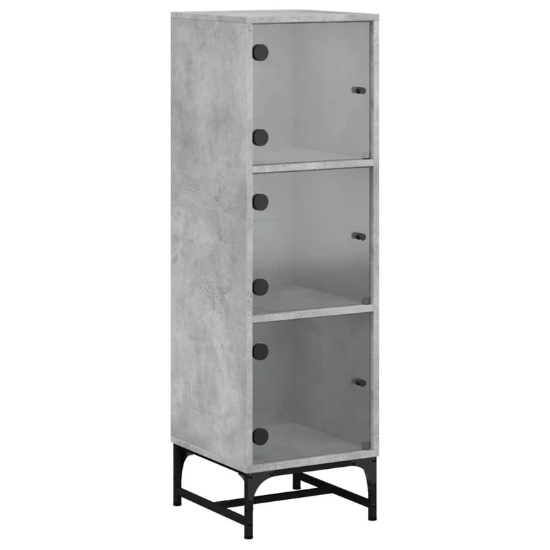 Buffet bahut commode armoire meuble de rangement organisateur cuisine salle de séjour salon avec portes en verre 35 x 37 x 120 cm gris 02_0030119