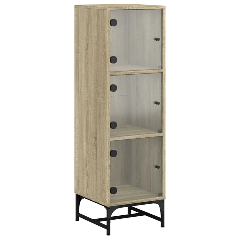 Buffet bahut commode armoire meuble de rangement organisateur cuisine salle de séjour salon avec portes en verre sonoma 35 x 37 x 120 cm marron 02_0030117