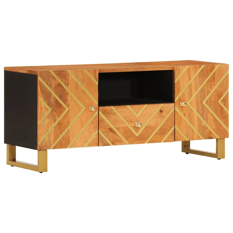Meuble TV multimédia étagère télévision buffet téléviseur salle à manger salon chambre et 105 x 33,5 x 46 cm bois massif manguier brun 02_0027593
