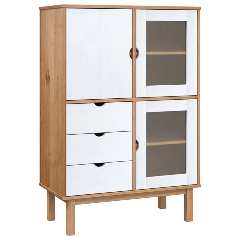 Buffet bahut commode armoire meuble de rangement organisateur cuisine salle de séjour salon haut et 85 x 43 x 125 cm bois massif pin blanc 02_0035151