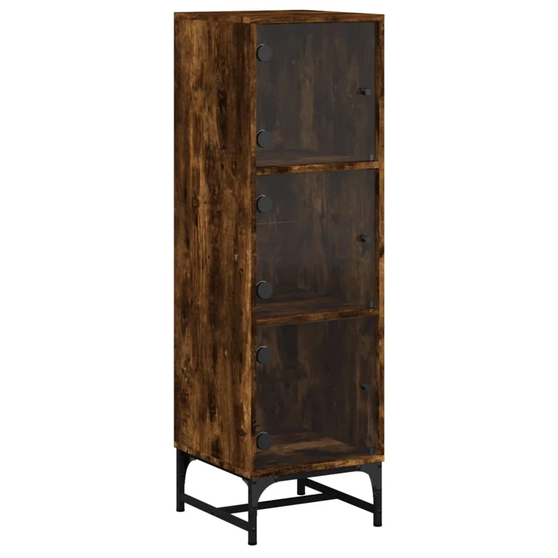Buffet bahut commode armoire meuble de rangement organisateur cuisine salle de séjour salon avec portes en verre 35 x 37 x 120 cm marron 02_0030111