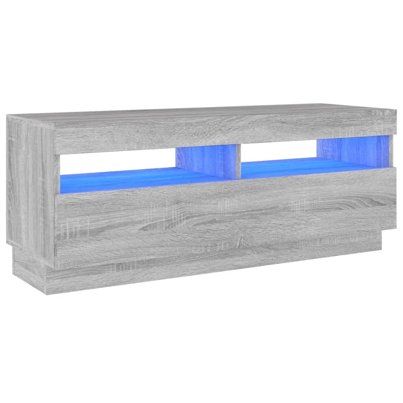 Meuble TV multimédia étagère télévision buffet téléviseur salle à manger salon chambre avec lumières LED sonoma 100 x 35 x 40 cm gris 02_0026795