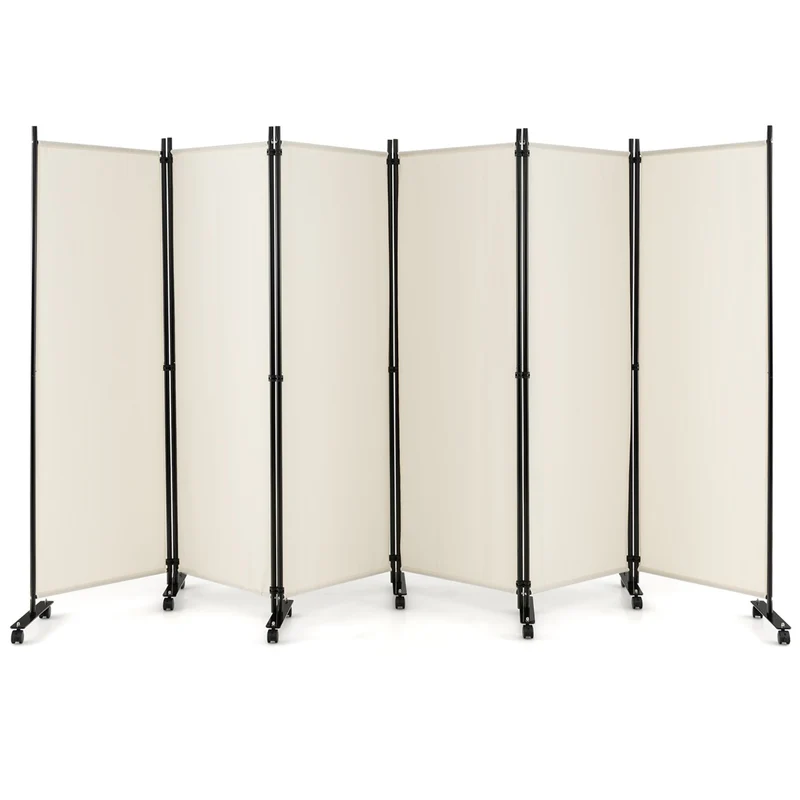 Paravent à roulette 334,5 x 30 x 172 cm protège vie privée facile à déplacer design moderne en polyester beige 20_0013045