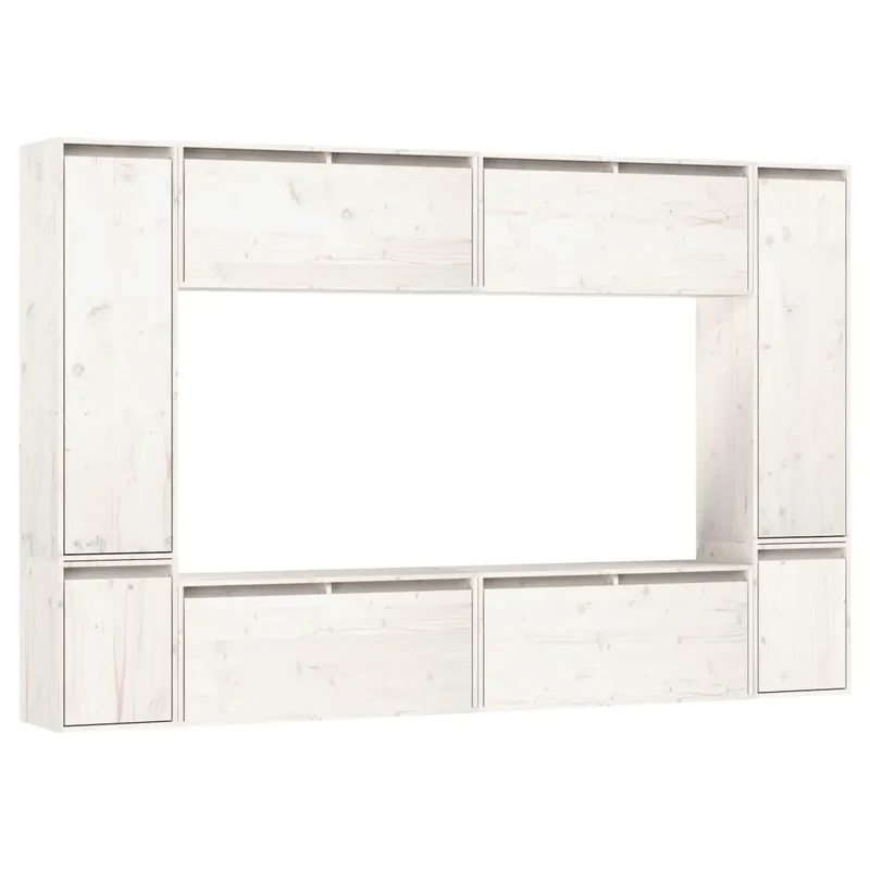 Lot de 8 meubles TV suspendus décoratifs pratiques séjour rangement 80 x 30 x 100 cm en bois massif blanc 02_0055191