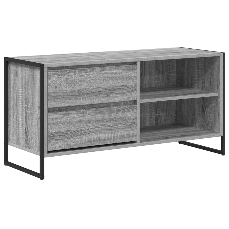 Meuble TV rectangulaire gris sonoma 100 x 36 x 49,5 cm avec tiroir design moderne ambiance urbaine en bois gris 02_0054562
