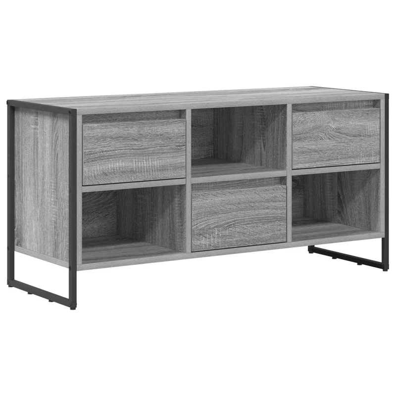 Meuble TV industriel moderne avec tiroir 100 x 36 x 49 cm en bois d'ingénierie gris sonoma 02_0054538