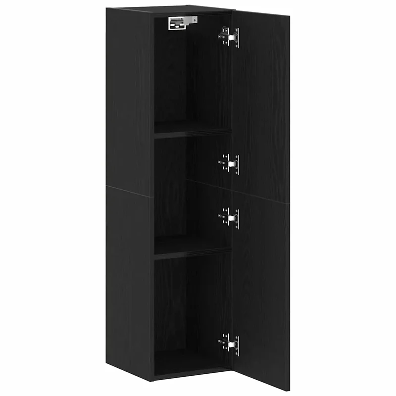 Meuble TV mural moderne gain de place style contemporain 30,5 x 30 x 110 cm en bois d'ingénierie noir 02_0051893