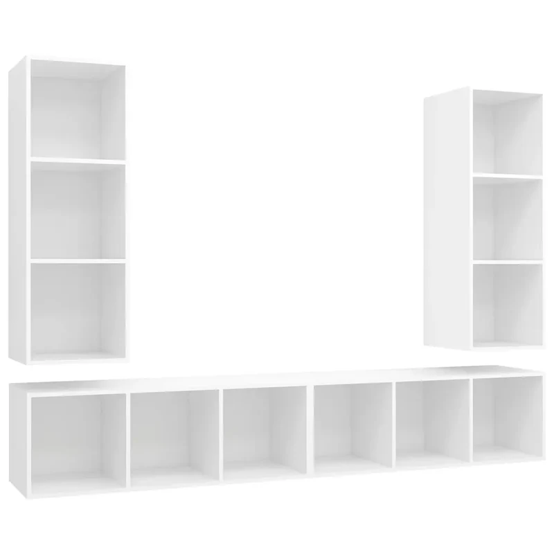 Lot de 4 meubles TV muraux avec rangement modulable 37 x 37 x 107 cm en bois d'ingénierie blanc 02_0055120