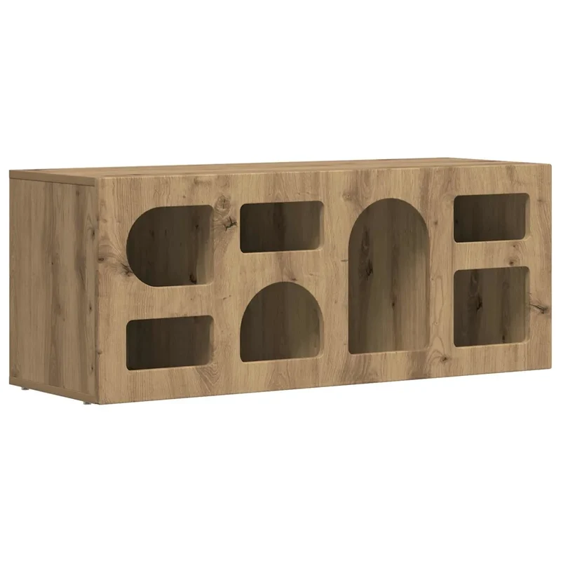 Meuble TV rectangulaire moderne rangement pratique 100 x 35 x 40 cm en bois d'ingénierie chêne artisanal 02_0054763