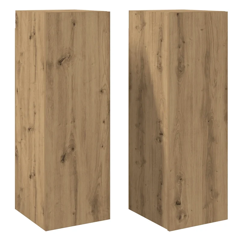 Lot de 2 meubles TV suspendus modernes avec grand espace de rangement 30,5 x 30 x 90 cm en bois d'ingénierie chêne artisanal 02_0050877