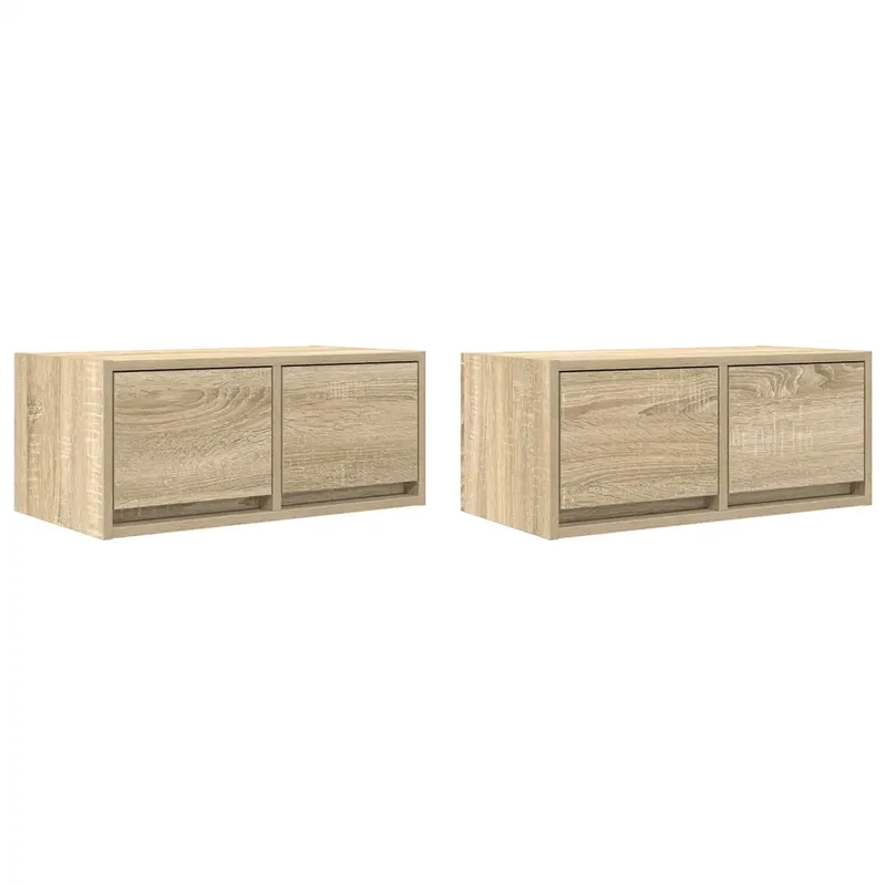 Lot de 2 meubles TV muraux design peu encombrant 60 x 31 x 25,5 cm en bois d'ingénierie chêne sonoma 02_0051676