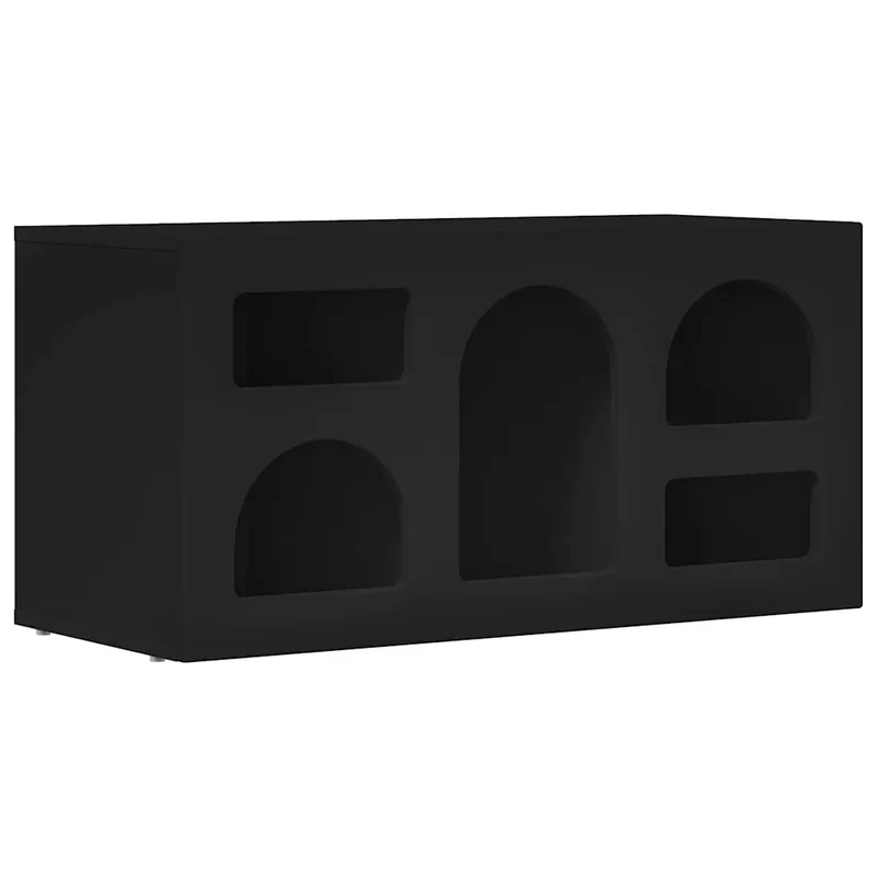 Meuble TV moderne avec rangement ouvert et étagères 80 x 35 x 40 cm en bois d'ingénierie noir 02_0054765